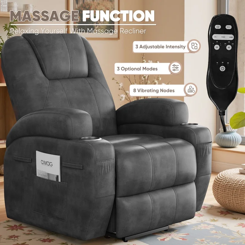 Lacoo power lift electric Massage recliner chair Oversized Single Sofa with Cup Holder for elderly,Black - Image 6