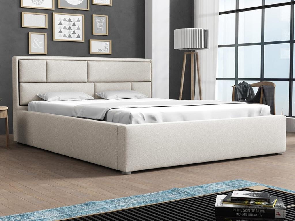 Cama Pomona 105, Doble, De color marrón claro, 180x200, Tapiz, Somieres, 200x223x93cm