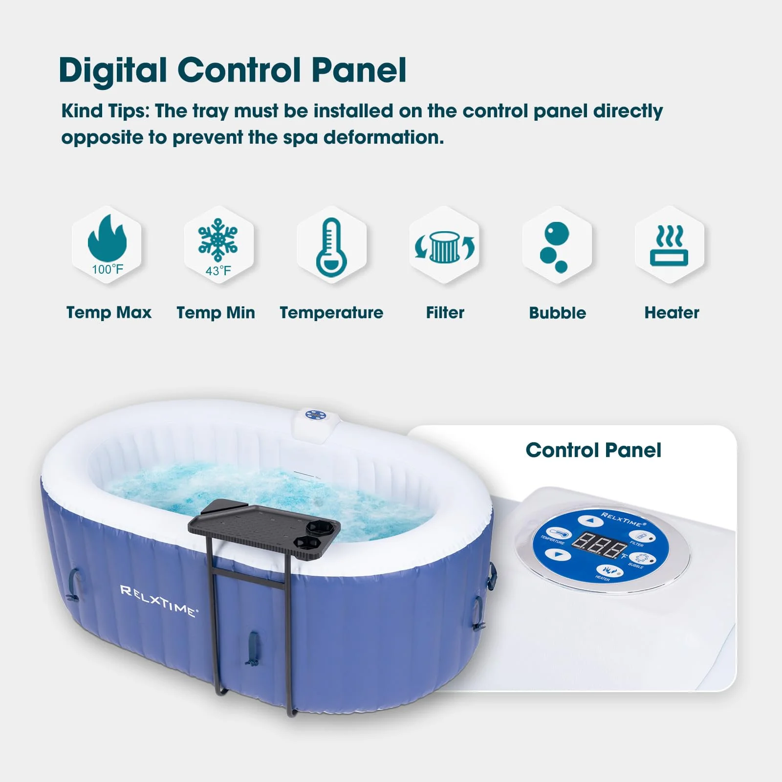 RELXTIME 2 Person Oval Inflatable Hot Tub Set, Blue - Image 13