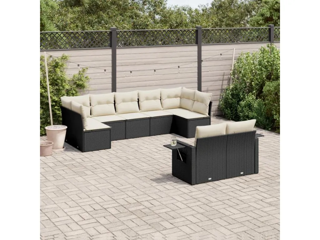 Set de sofás de jardín 8 piezas y cojines ratán sintético negro 14380mfdw