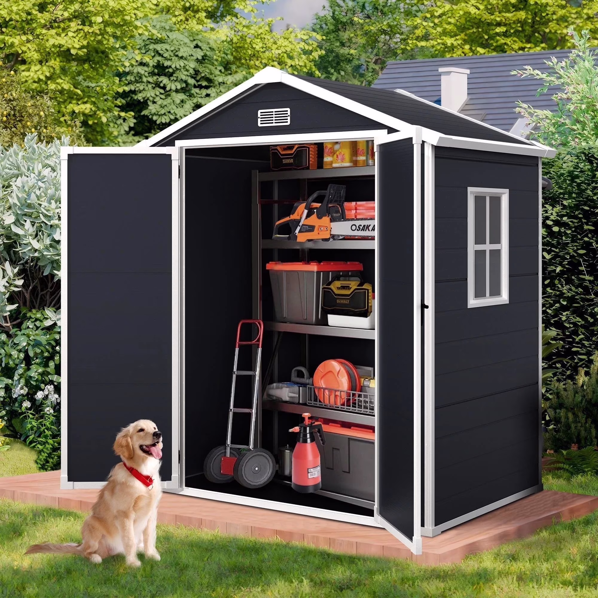 Enyopro 306Gal Outdoor Storage Shed, Horizontal Resin Shed, Resistant Tool Plastic Shed for Storage of Bike/Garbage Cans/Garden Tools/Lawn Mowers