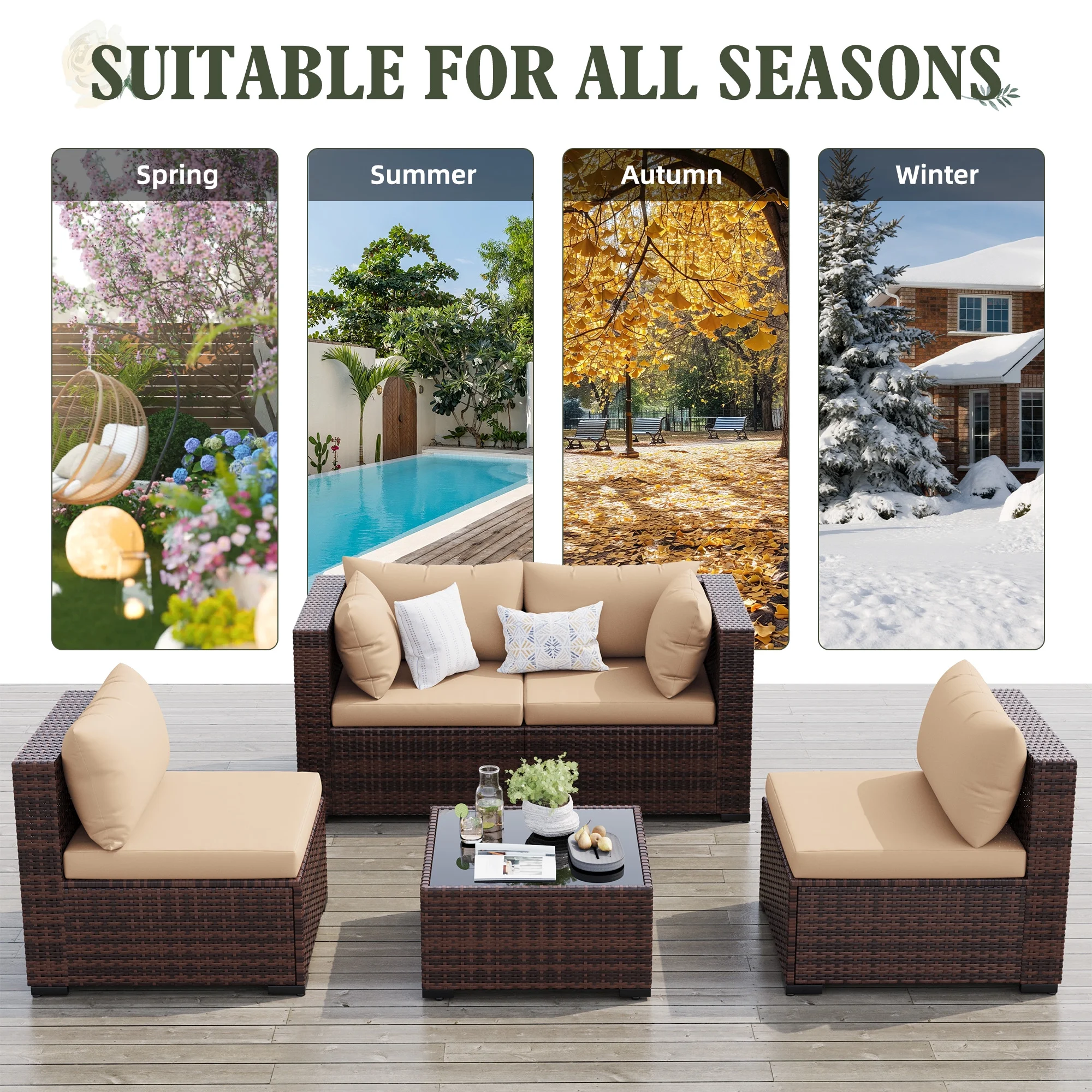 MRUAKA 8 Pieces Patio Furniture Set with Fire Pit Table, Outdoor Furniture Sectional Rattan Sofa with Slanted Back, Patio Couch with Glass Coffee Table for Backyard Garden (Dark Grey) - Image 18