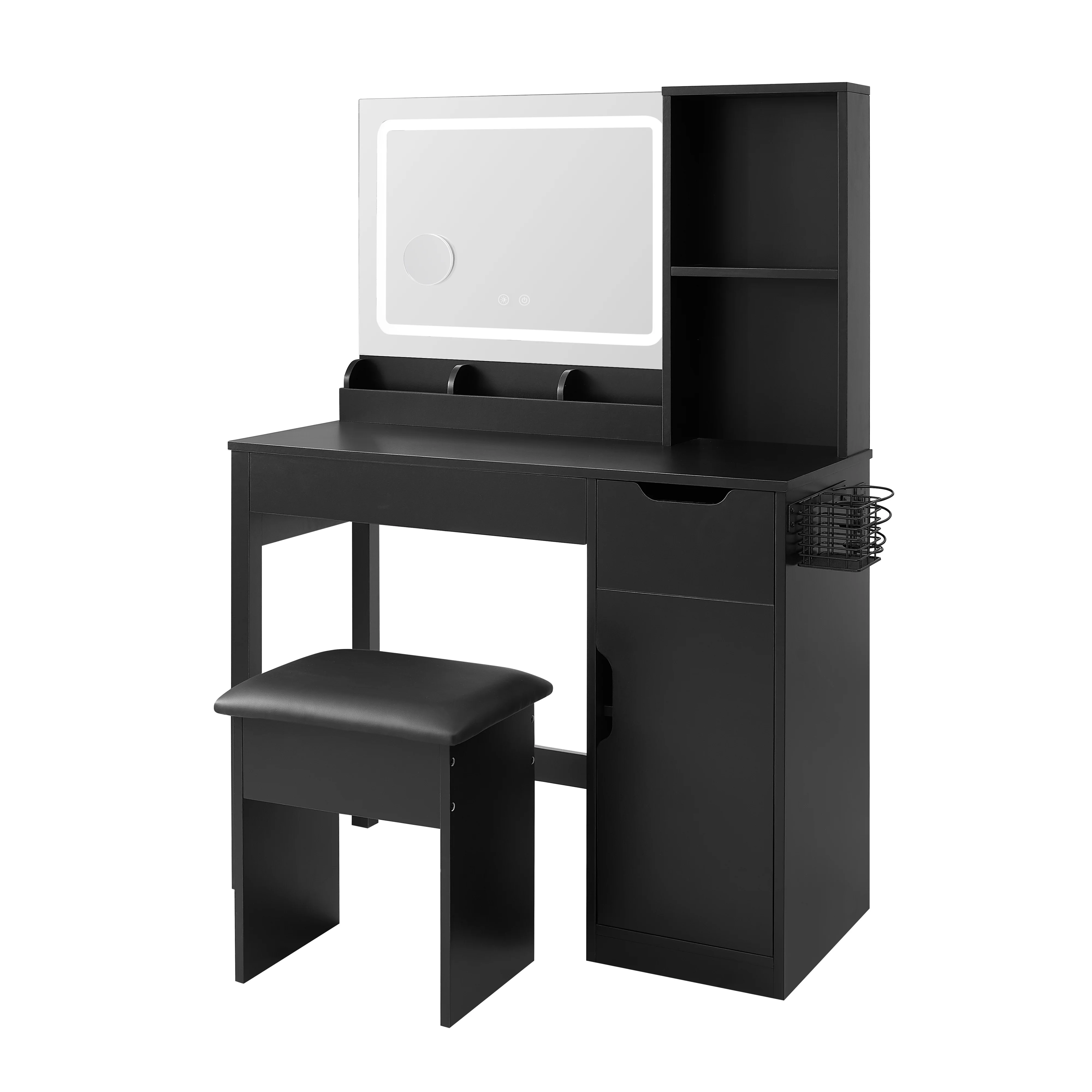 Mainstays Get Ready with Me GRWM Deluxe 2-Piece Vanity and Stool with Lighted Mirror and USB Power, White Finish - Image 28
