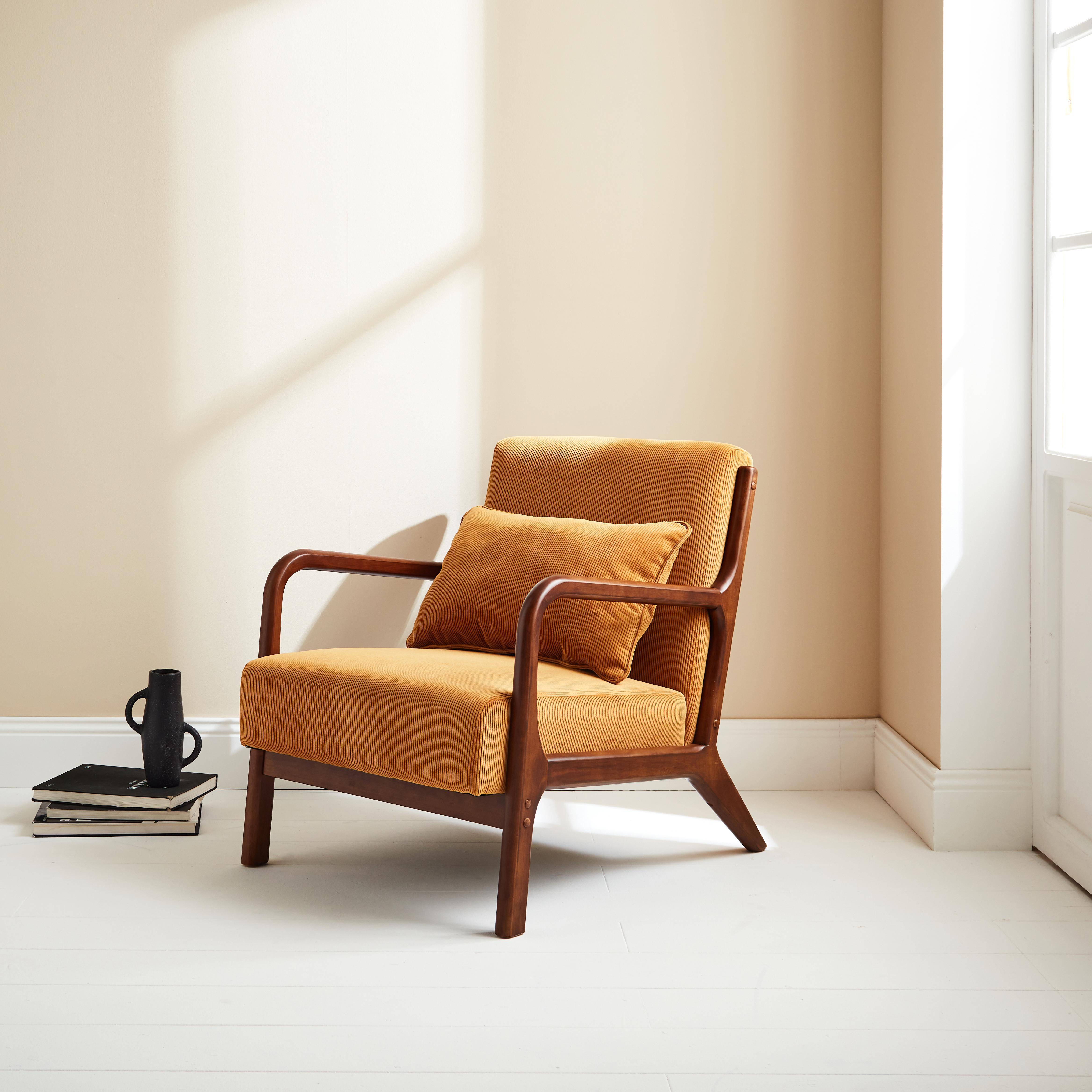 Lorens pana - Sillón escandinavo de pana y madera de hevea nogal