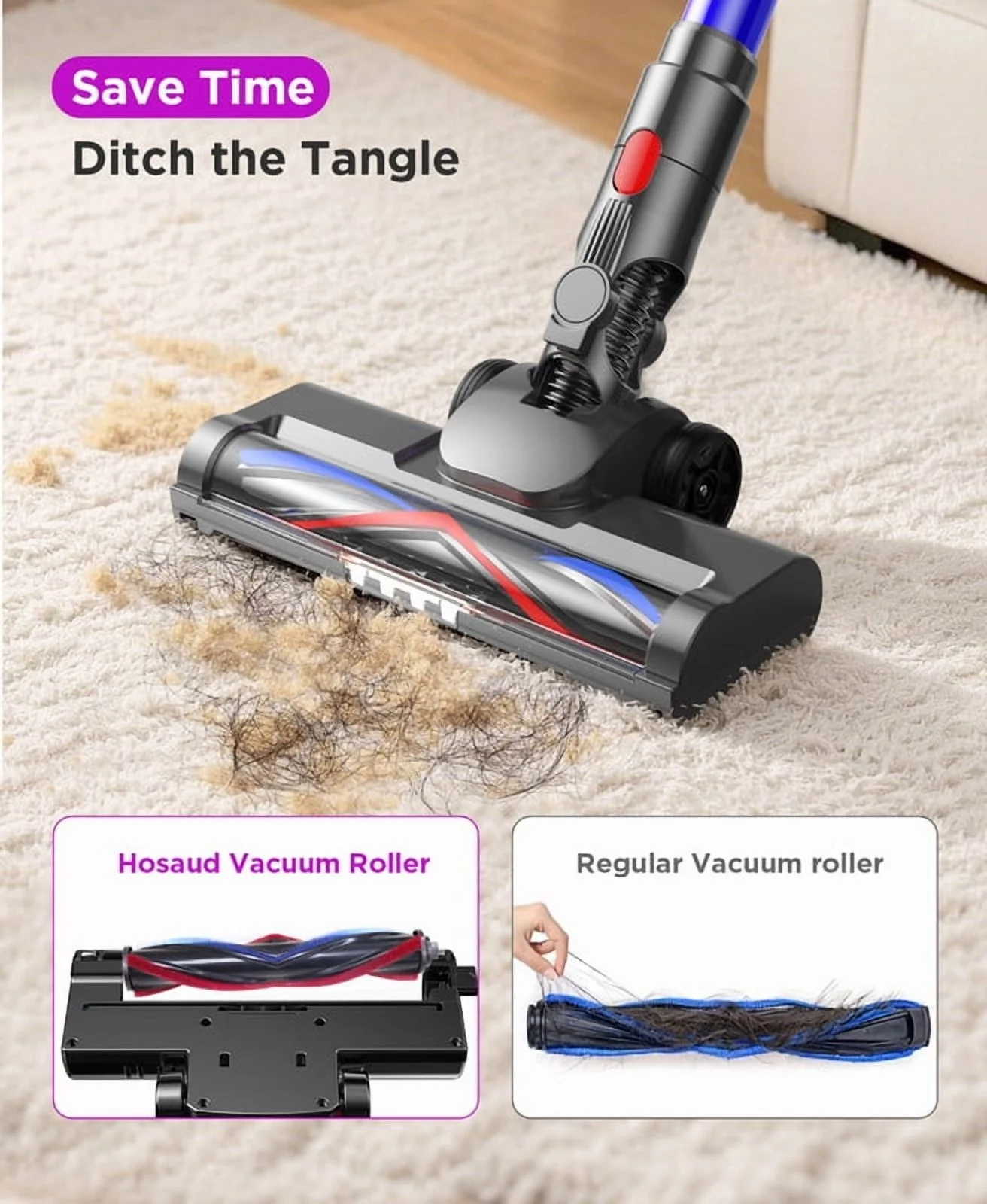 Hosaud Cordless Vacuum Cleaner - 45000pa 550W 55mins 2600mAh Lightweight Stick Vacuum Cleaners for Home Pet Hair Carpet Floor Purple - Image 12