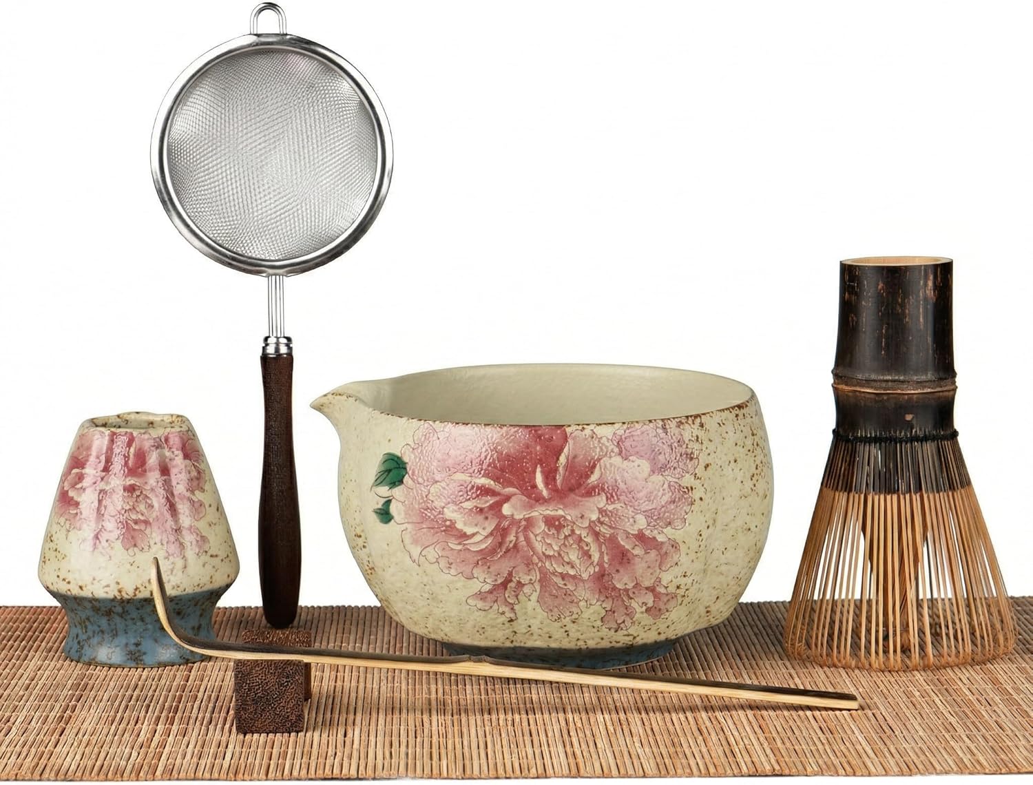Matcha Whisk Set, 7-Piece Matcha Kit with Ceramic Bowl, Bamboo Whisk, Scoop, Sifter, Holder & Bamboo Mat – Premium Matcha Tea Set for Beginners & Matcha Lovers, Gift Ready