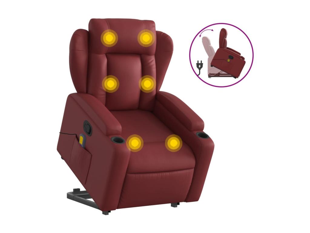 Sillón reclinable de masaje de pie cuero artificial rojo tinto