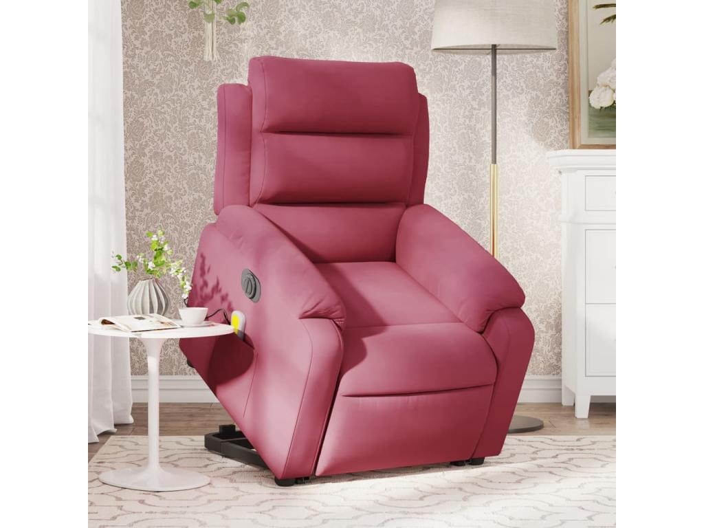 Sillón de masaje reclinable elevable terciopelo rojo tinto