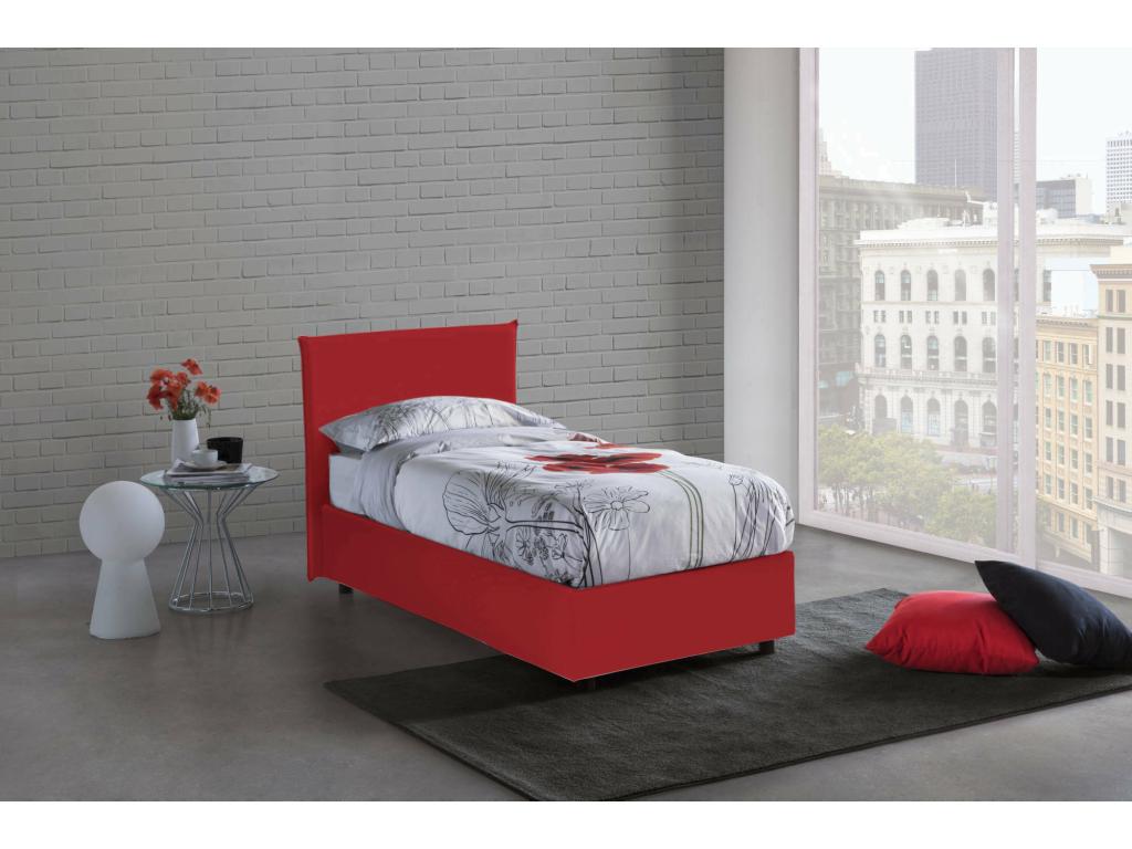 Cama individual Claire, Cama contenedor con revestimiento de tela, 100% Made in Italy, Apertura frontal, con colchón de 90x200 cm incluido, Rojo
