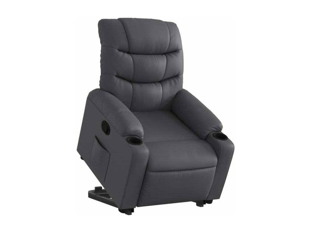 Sillón reclinable elevable cuero artificial gris