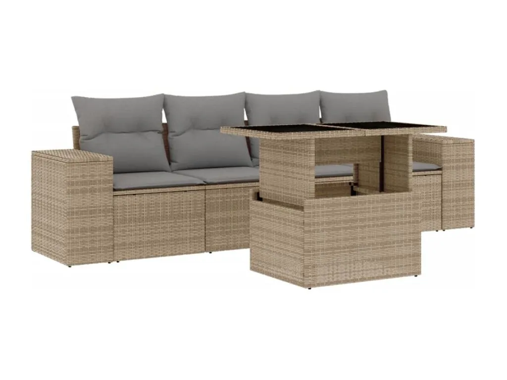 Juego de sofás jardín con cojines 5 pzas ratán sintético beige vwry66080
