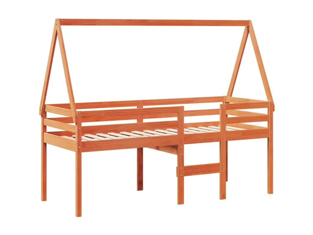 Cama alta con techo madera maciza de pino marrón cera 90x190 cm pzc3665516