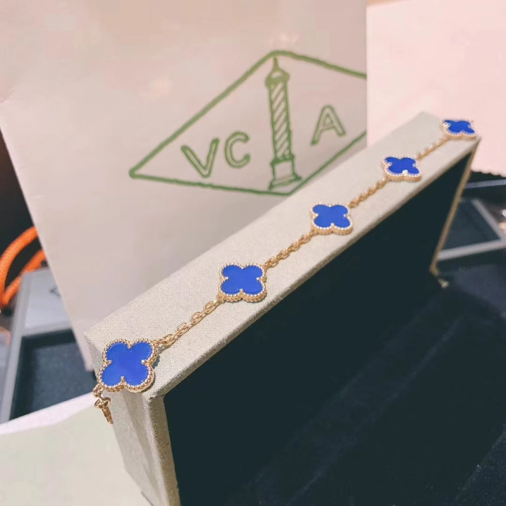 VCA Blue Agate Vintage Alhambra Bracelet 5 Motifs - Original Replica Club