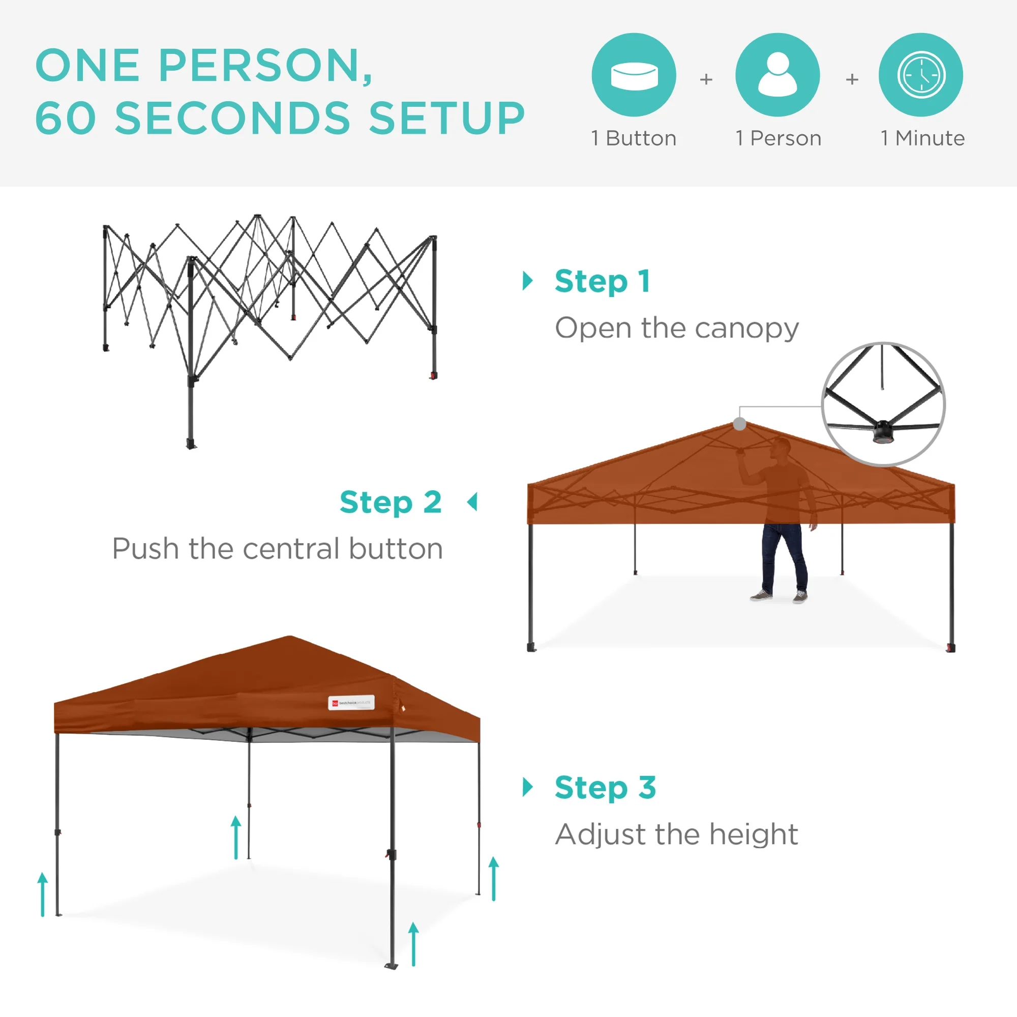 Best Choice Products 12x12ft Easy Setup Pop Up Canopy w/ 1-Button Setup, Wheeled Case, 4 Weight Bags - Navy Blue - Image 103