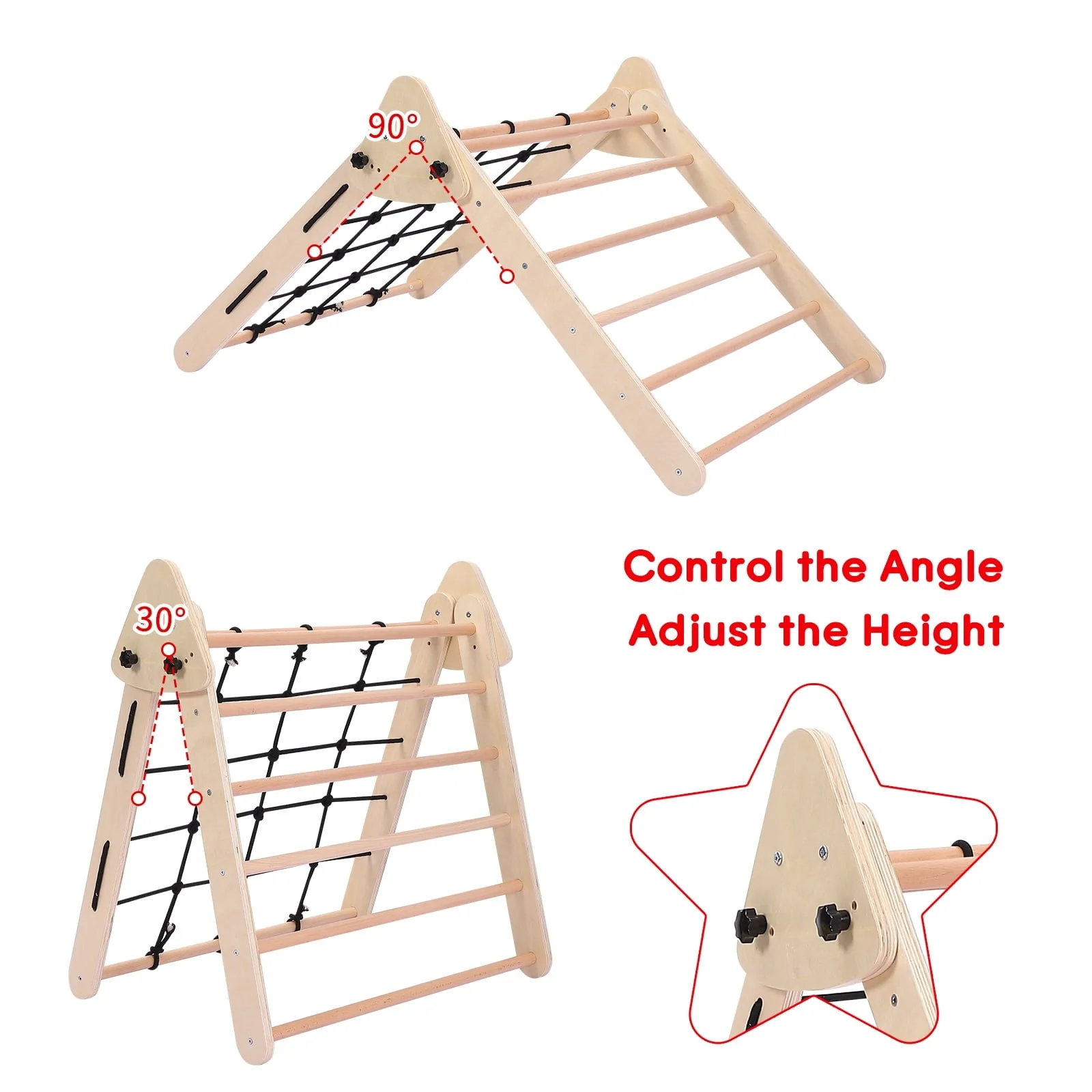 EastVita Toddler Indoor Gym Playset 2-in-1 Wooden Climbing Toys Triangle Folding Climbing for Climbing Sliding for Boys and Girls - Image 8