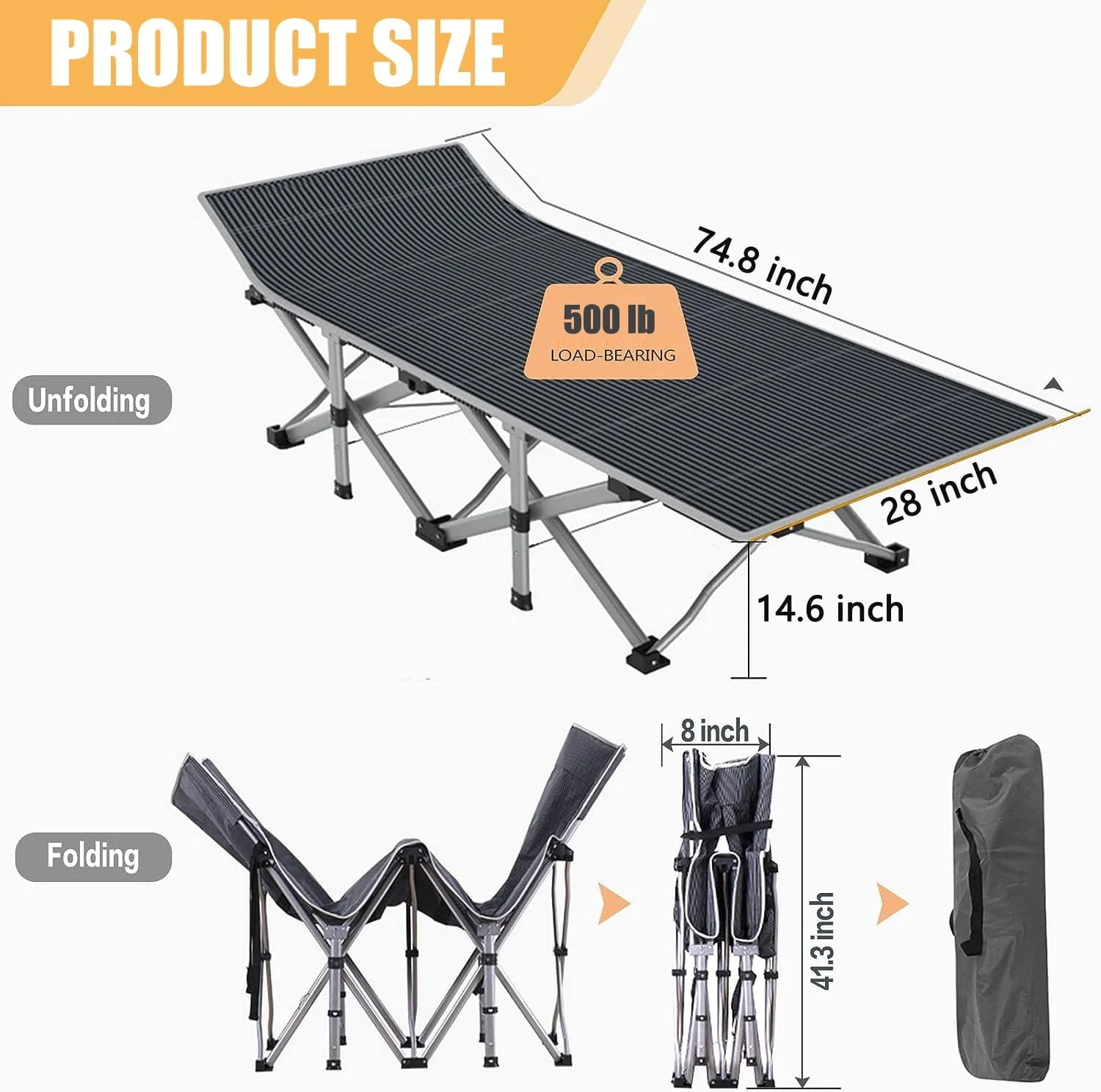 SUGIFT 2 Pack Portable Folding Beds for Adults, Heavy Duty Outdoor Bed with Carry Bag - Image 4