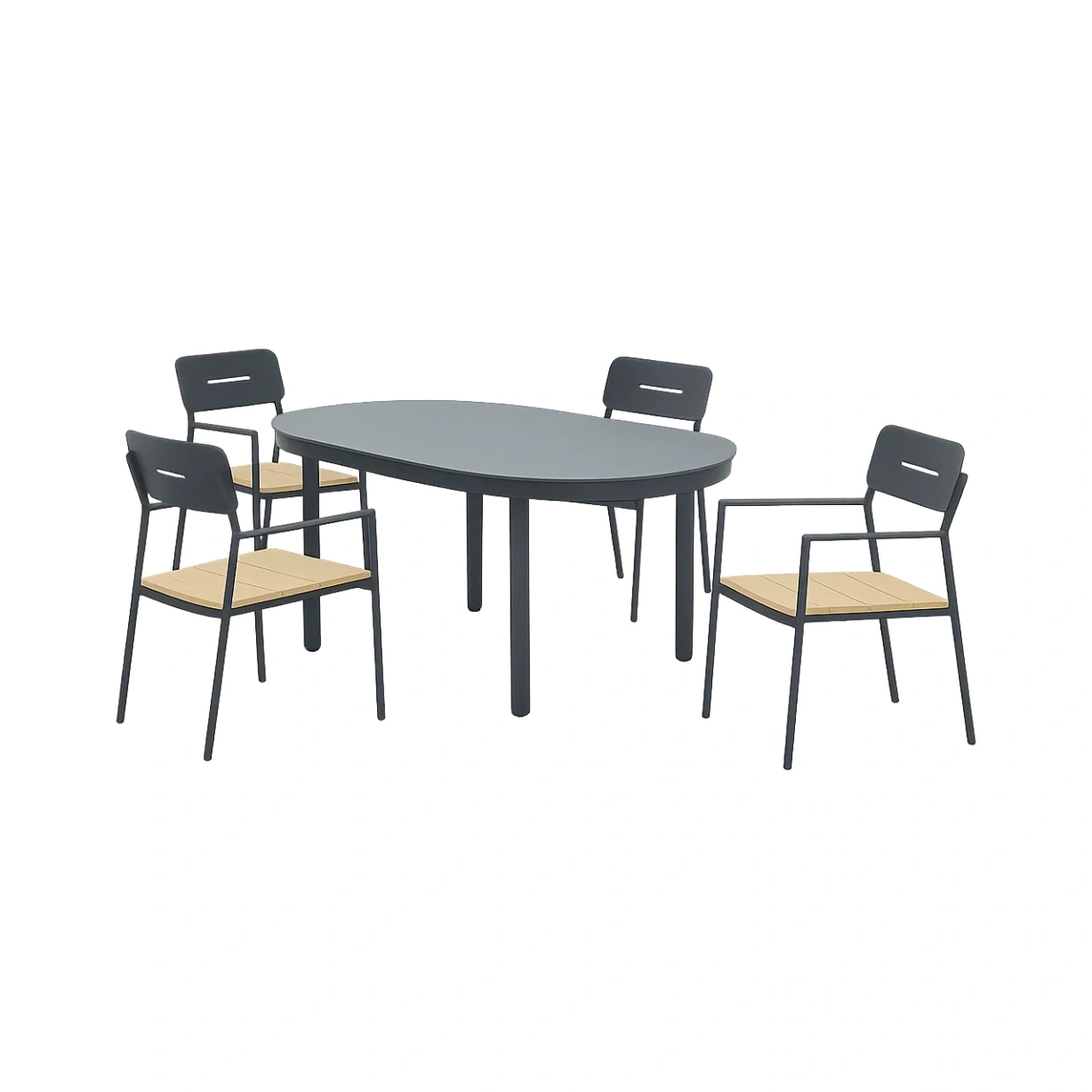 Conjunto de comedor de jardín para 4 personas,Asientos en madera y estructura metálica,Mesa ovalada,Negro - xZvSCCi176NH