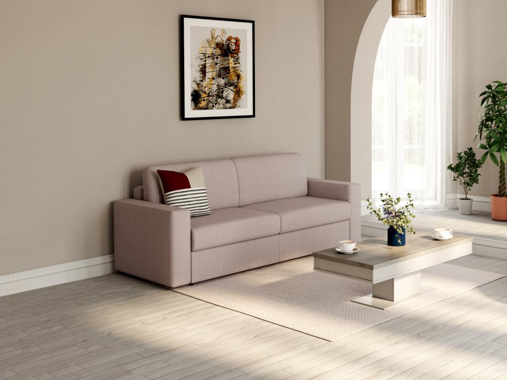Sofá cama de 3 plazas de tela tipo italiano beige estilo juvenil