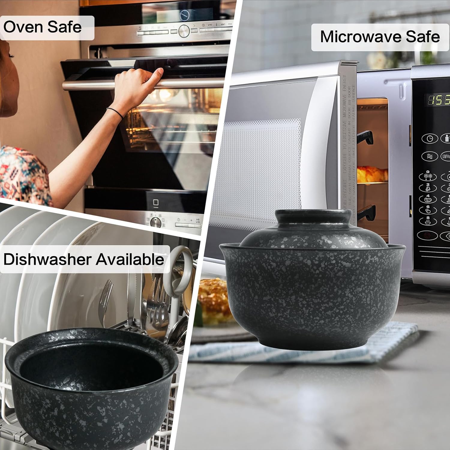 Ceramic Ramen Bowl Set of 2, Ramen Noodle Bowl with Lid 27oz Japanese Retro Style Soup, Pho, Udon Bowls, Matching Spoons and Chopsticks for Microwave & Dishwasher Safe, Black