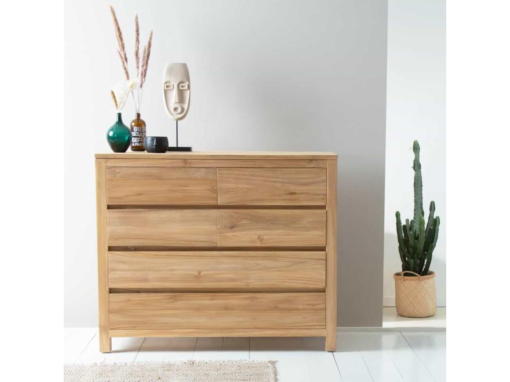 Cómoda de madera de teca maciza de 120 cm