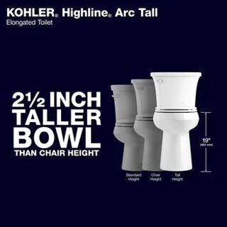 KOHLER Highline Arc Extra Tall 2-Piece Elongated Toilet, White, 1.28 GPF - 78305-0 - Image 10 KOHLER Highline Arc Extra Tall 2-Piece Elongated Toilet, White, 1.28 GPF - 78305-0 - Image 10