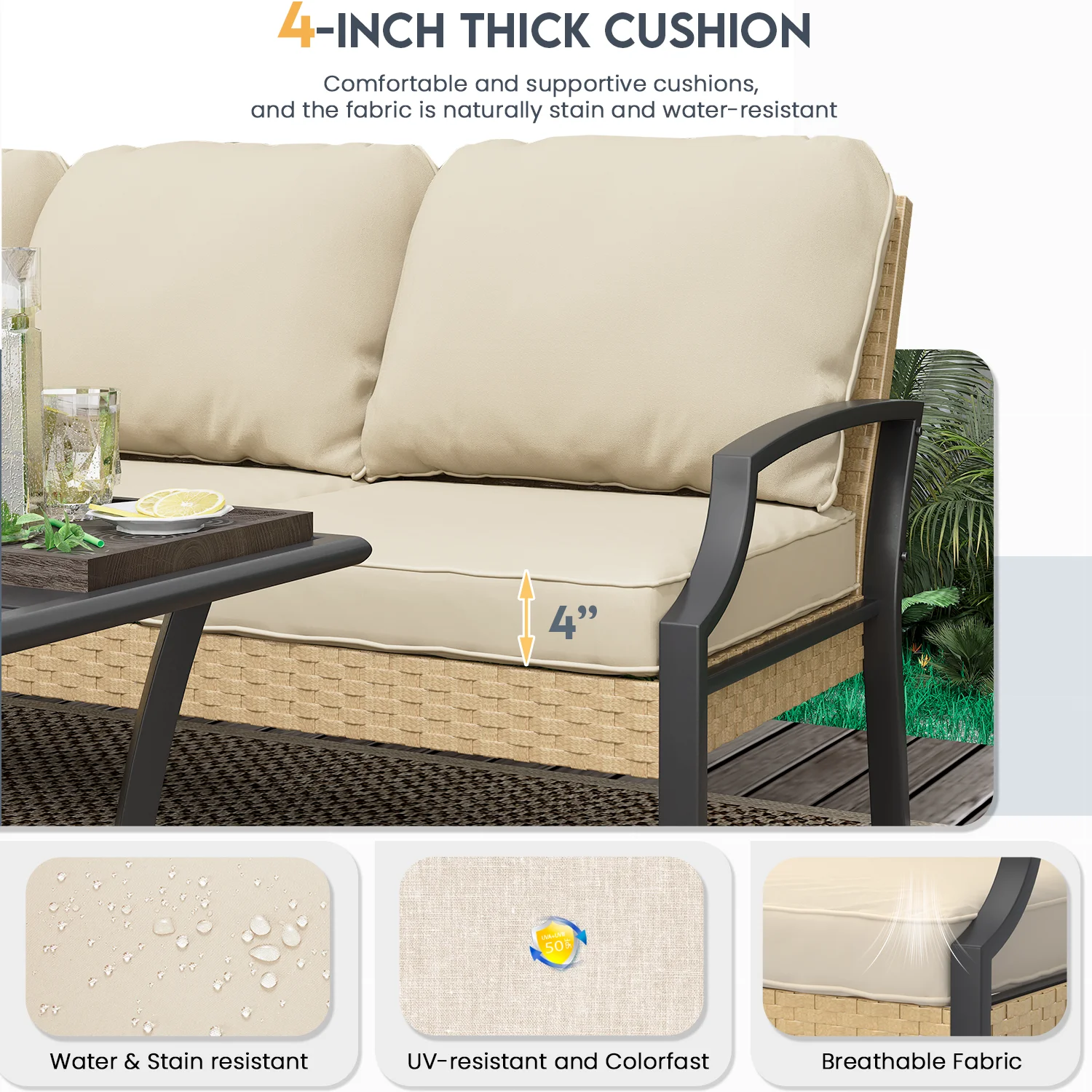 AECOJOY Patio Furniture Sets On Sale,Metal Outdoor Furniture Sets Clearance,Wicker Rattan Patio Conversation Sets For Porch, Garden and Backyard,Beige - Image 3