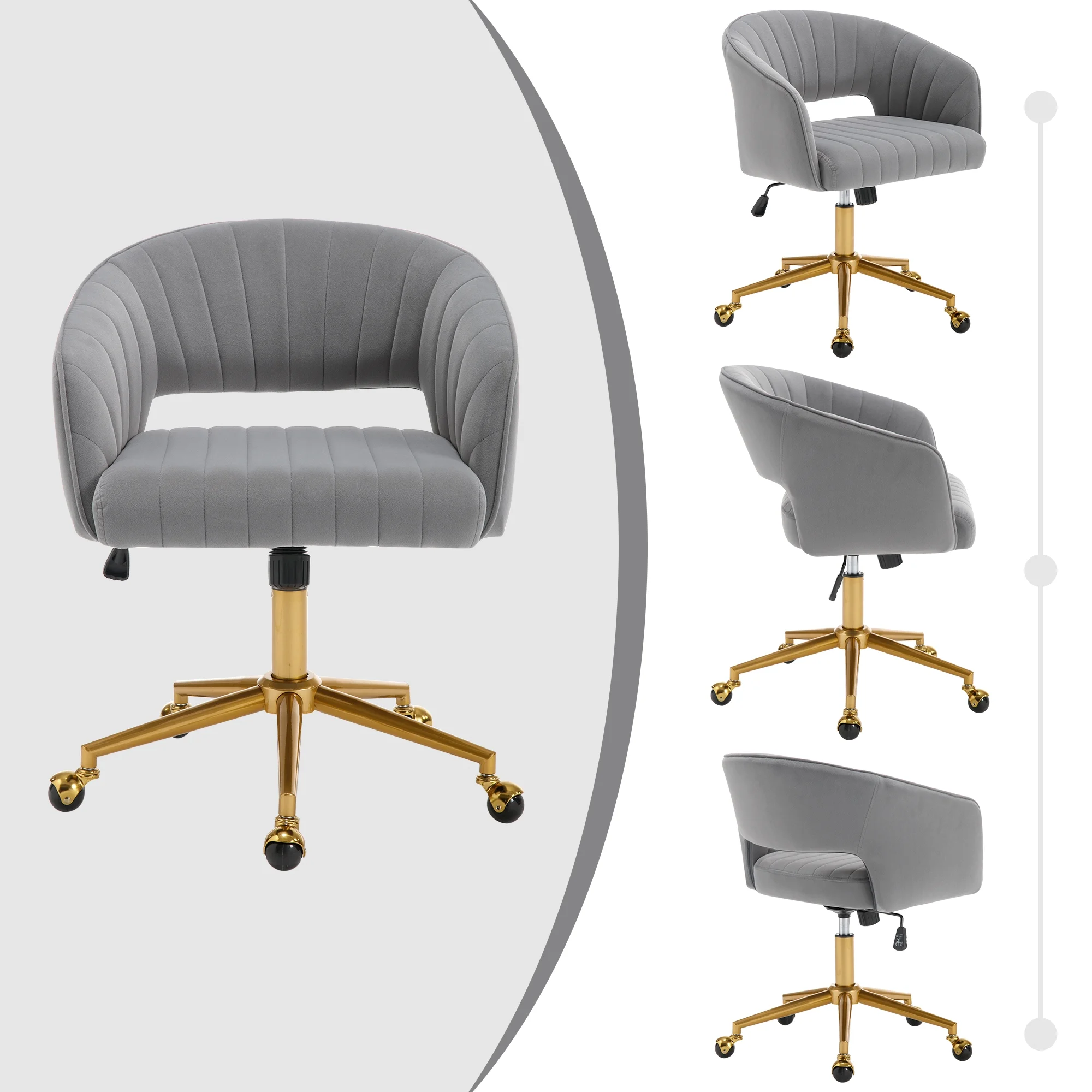 Westice Home Office Desk Chairs, Velvet Task Chair, Height Adjustable Swivel Vanity Chair with Golden Base for Vanity Study, Living Room Computer Room, Beige - Image 59