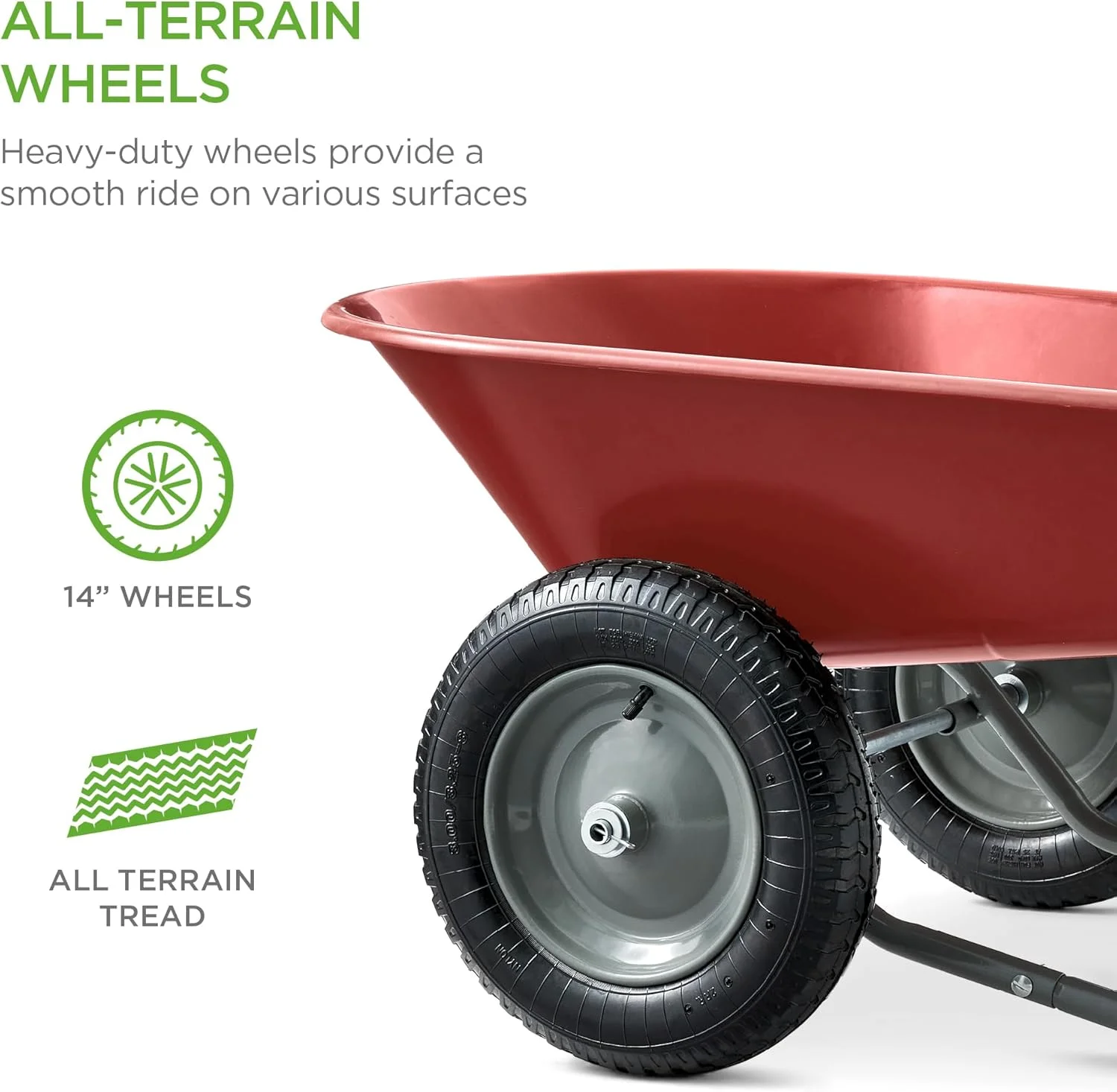 ZMMOO Dual-Wheel Home Utility Yard Wheelbarrow Garden Cart w/Built-in Stand for Lawn, Gardening, Construction - Red - Image 11