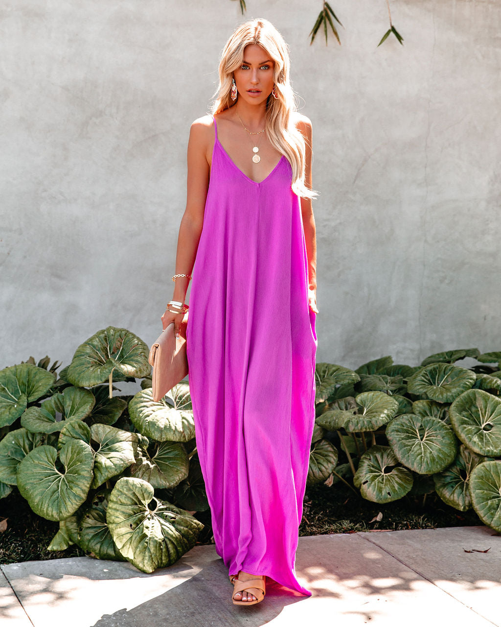 Olivian Pocketed Maxi Dress - Magenta - Se7enfashion