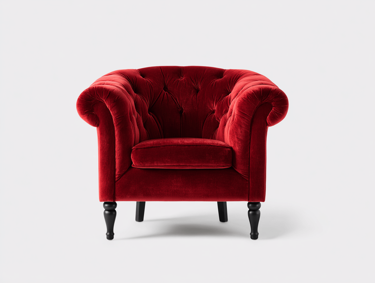 Sillón estilo Chesterfield en terciopelo – rojo – diseño clásico