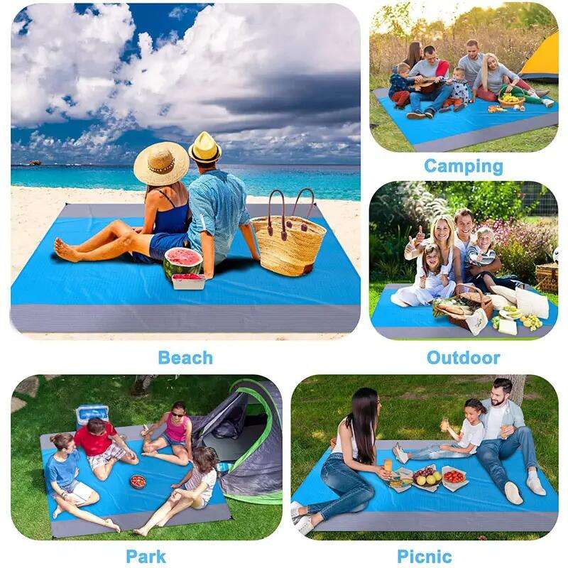 Oversized Waterproof Picnic Blankets Quick Drying Lightweight Family Mat with 4 Stakes for Outdoor