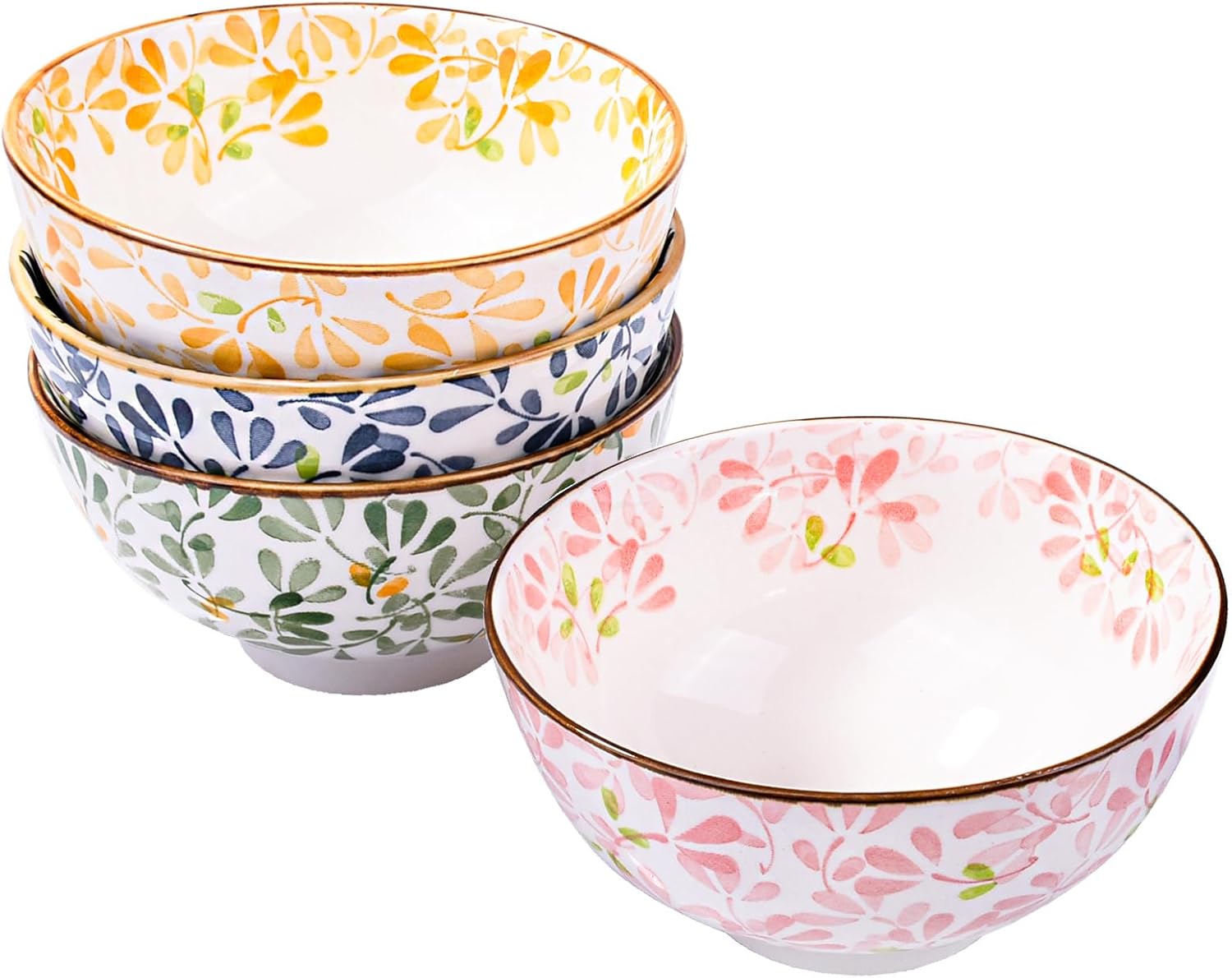 Japanese Ceramic Rice Bowls Set of 4, Porcelain Dessert Bowls Ice Cream Bowls Set Microwave Safe for Snacks, Salad, Dips, Rice