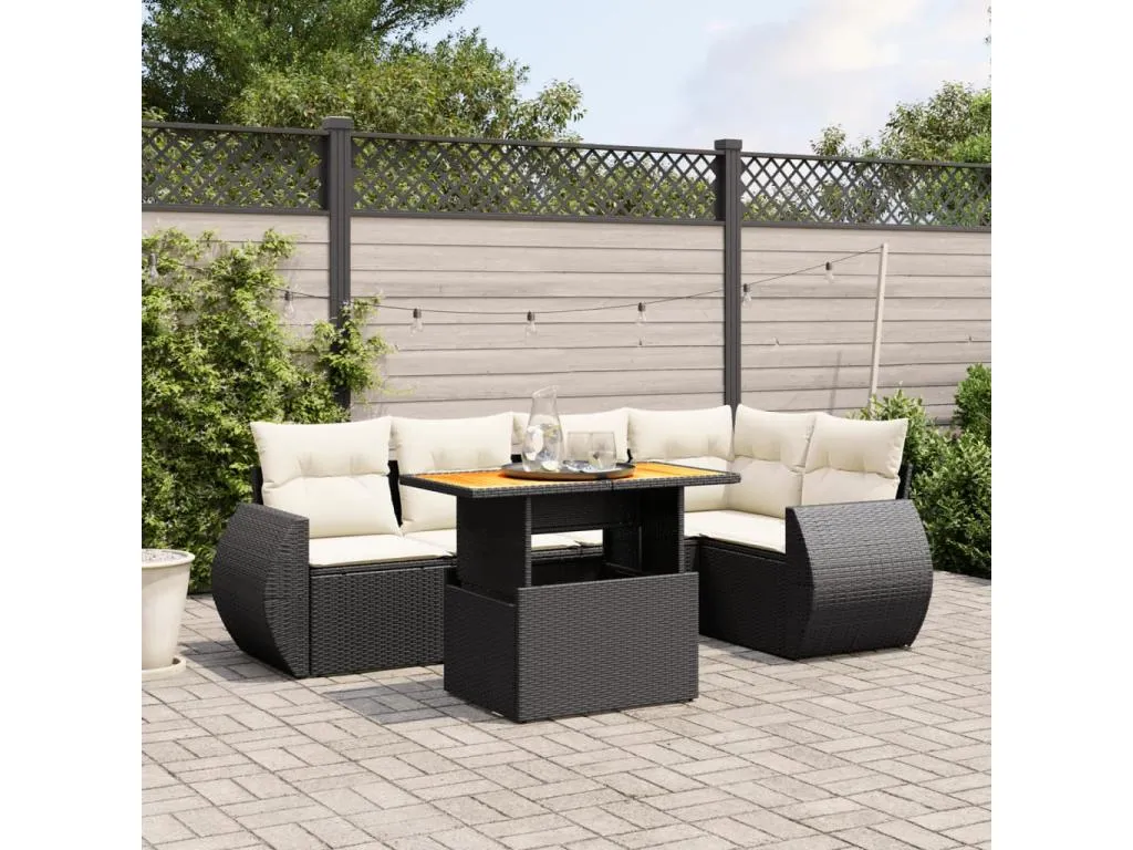 Francomuebleses Set de sofás de jardín 6 piezas y cojines ratán sintético negro