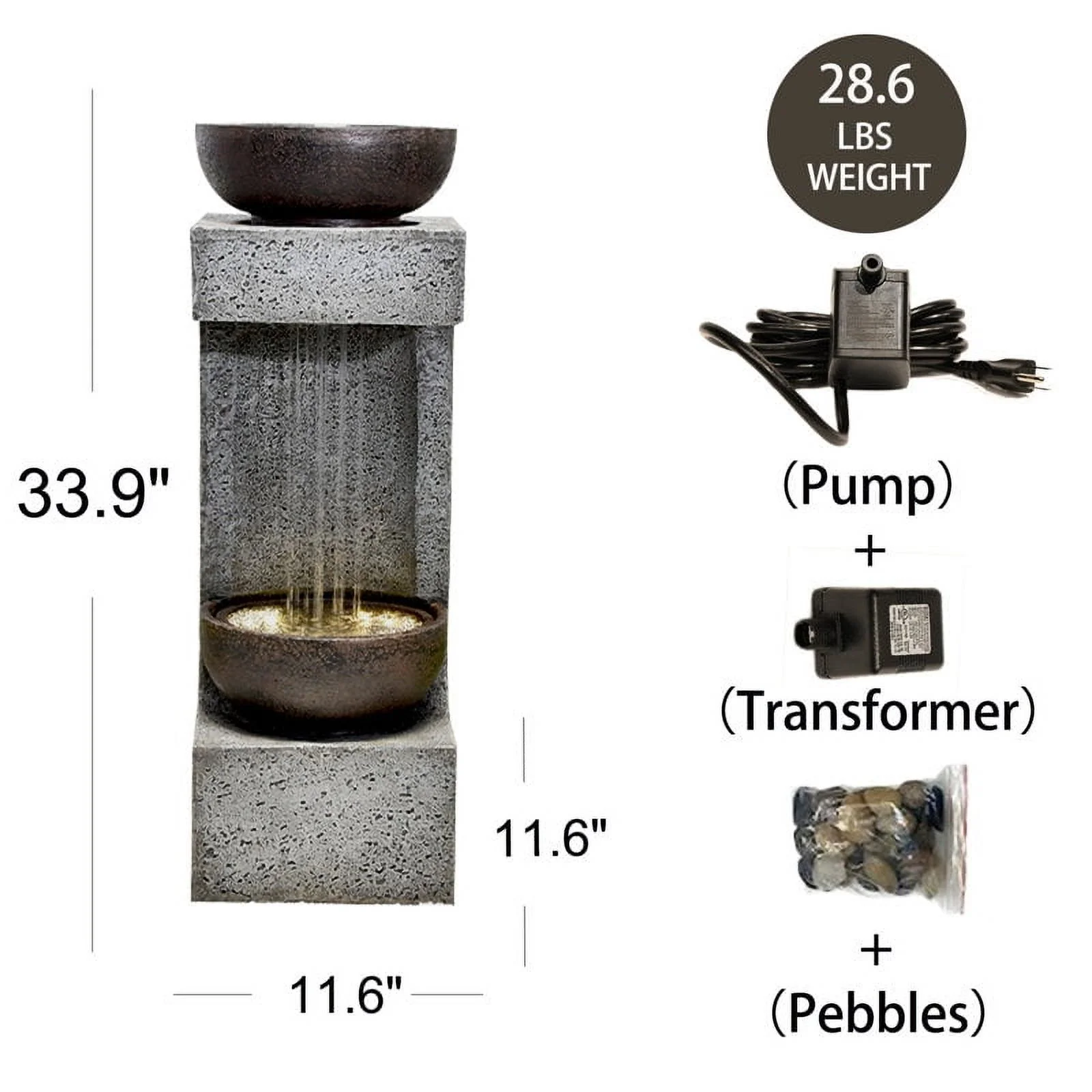 Water Fountain Modern Tiered Outdoor Fountain with Lights and Stone Planter for Garden, Patio, Backyard, Deck, Porch and Home Art Decor - Image 6
