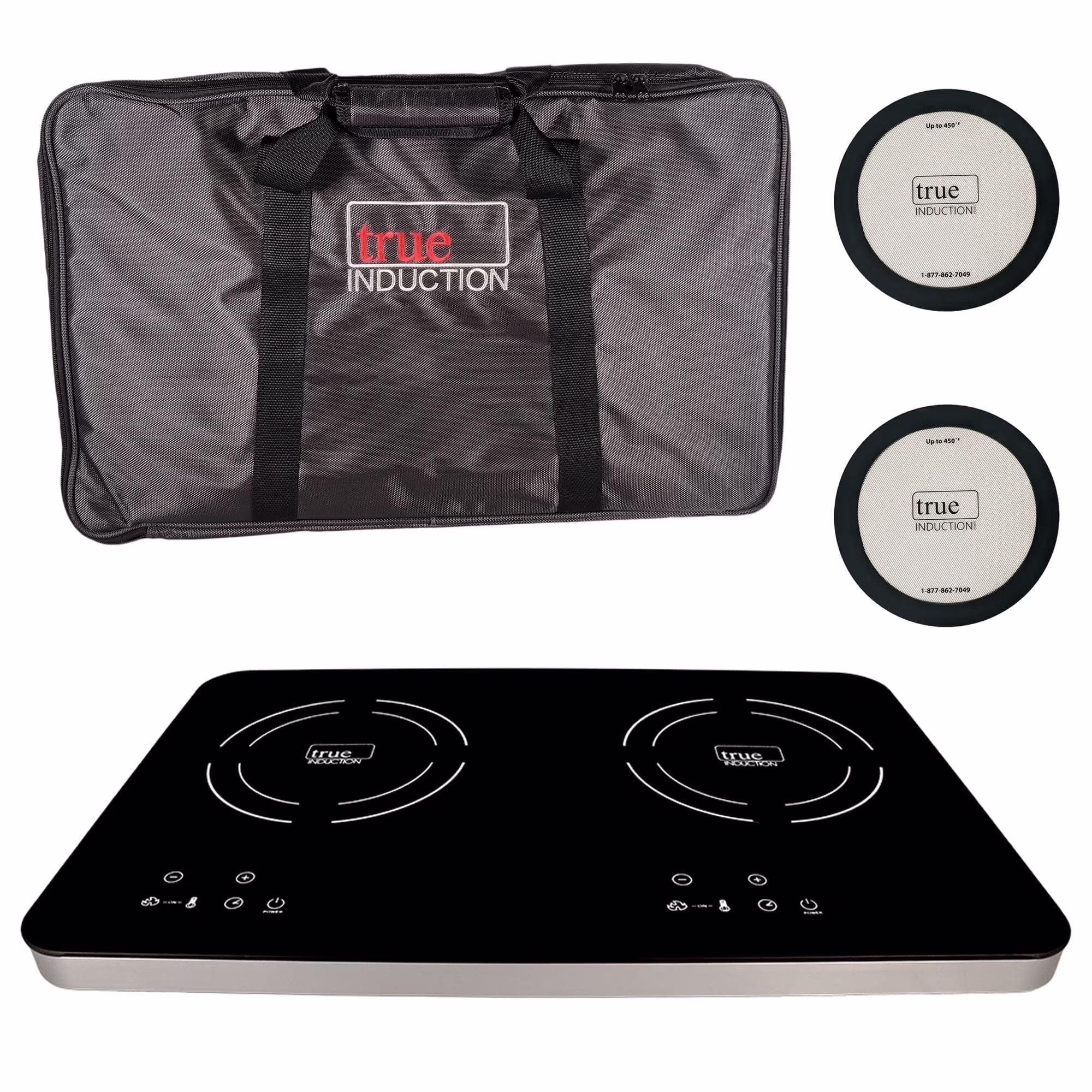 True Induction TI-2C Protable UL1026 Certified, 23-inch Dual Induction Cooktop 1750W Glass-Ceramic Top with FREE Carrying Bag & 2 Silicone Mats