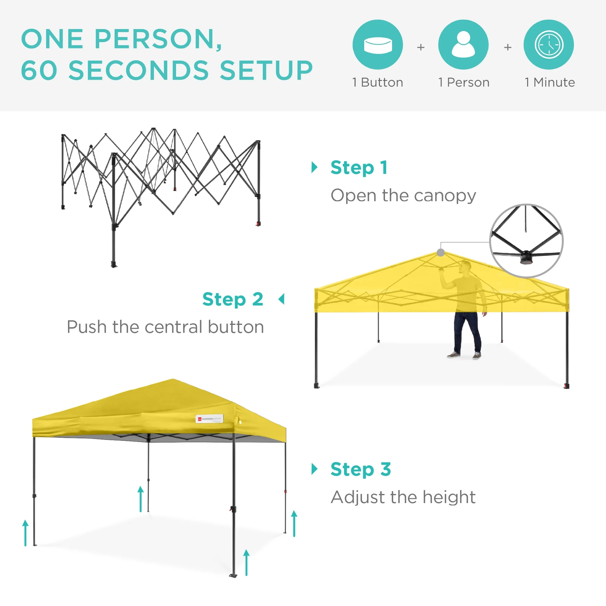 Best Choice Products 12x12ft Easy Setup Pop Up Canopy w/ 1-Button Setup, Wheeled Case, 4 Weight Bags - Navy Blue - Image 167