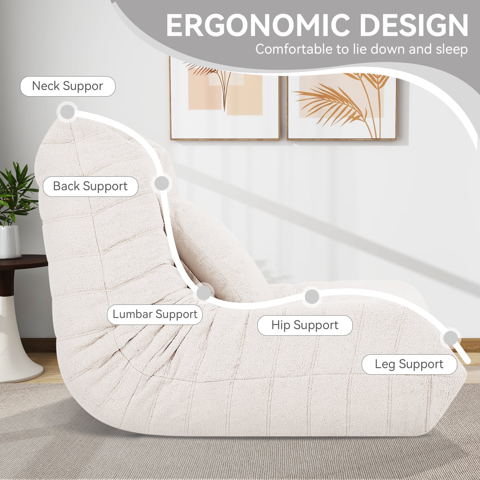 VFD Bean Bag Chairs for Adults, Beanbag Chair with Ottoman Lounge Sofa Memory Foam Comfy Reading Chair for Bedroom & Living Room, Lazy Floor Sofa Couch - Image 20