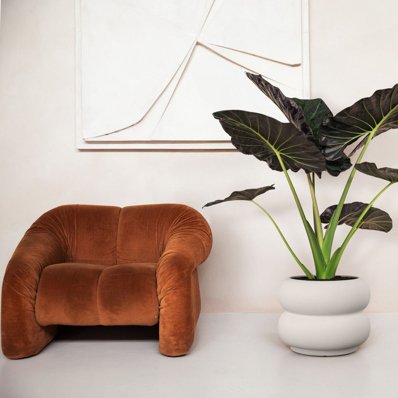 Elho Amber Roll Low 60 - Linnen wit - Ø 60 x H 46 cm - Binnen en Buite