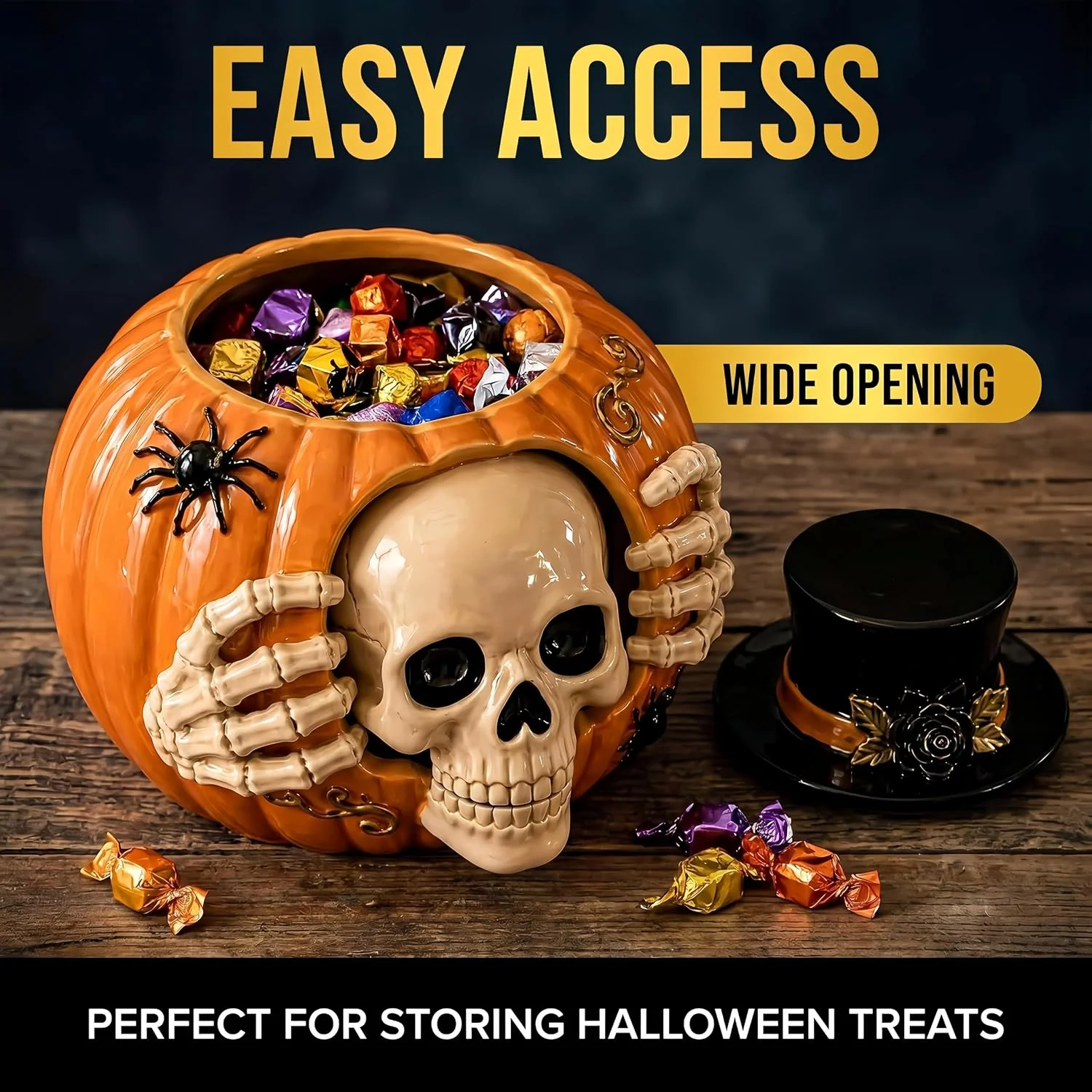 Skull and Pumpkin Halloween Candy Jar - Image 2 Skull and Pumpkin Halloween Candy Jar - Image 2