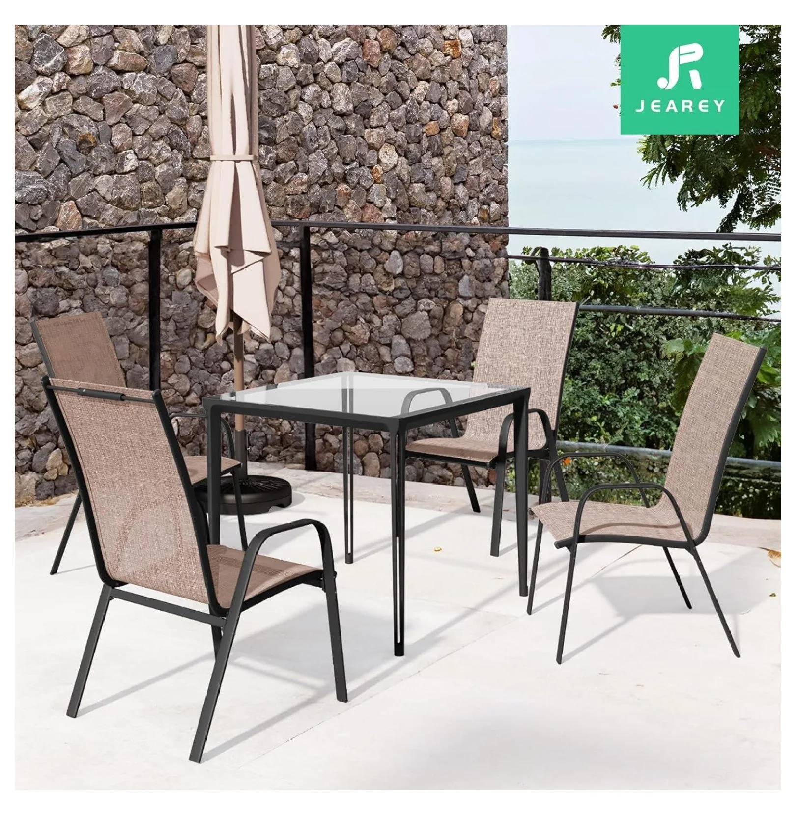 Patio Dining Chairs Set of 4, Outdoor Stackable Dining Furniture Set, All Weather Dining Set for Lawn, Garden, Backyard, Poolside, Black - Image 10
