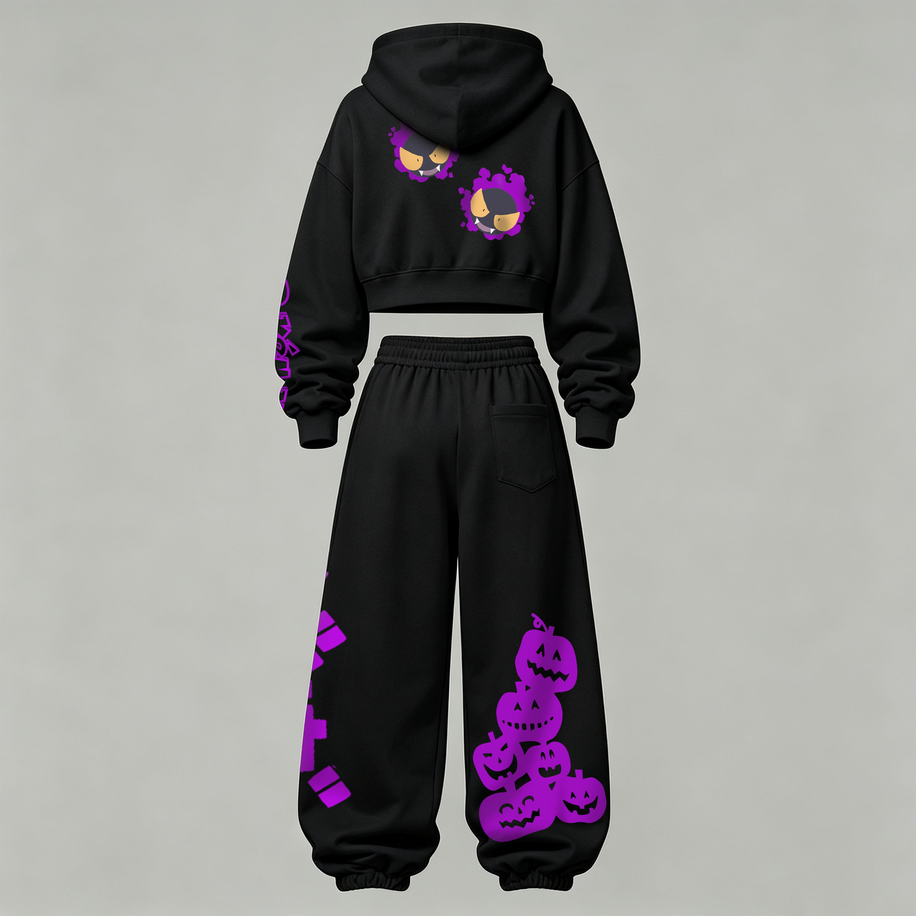 Pokémon Halloween Series Cropped Long Sleeve Hoodie & High Waist Jogger Pants Two Piece TeeThreads Sustain the Scene with Custom Apparel