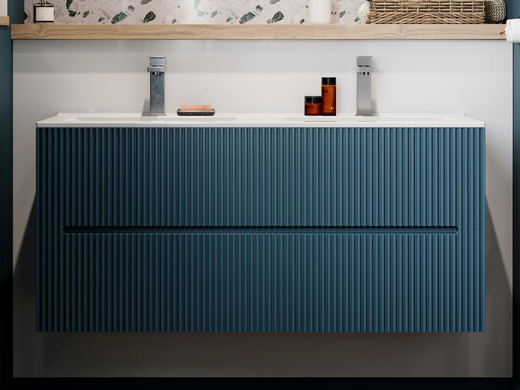 Mueble de baño flotante con lavabo encastrado - Rayas azules - 120 cm - PAVANI