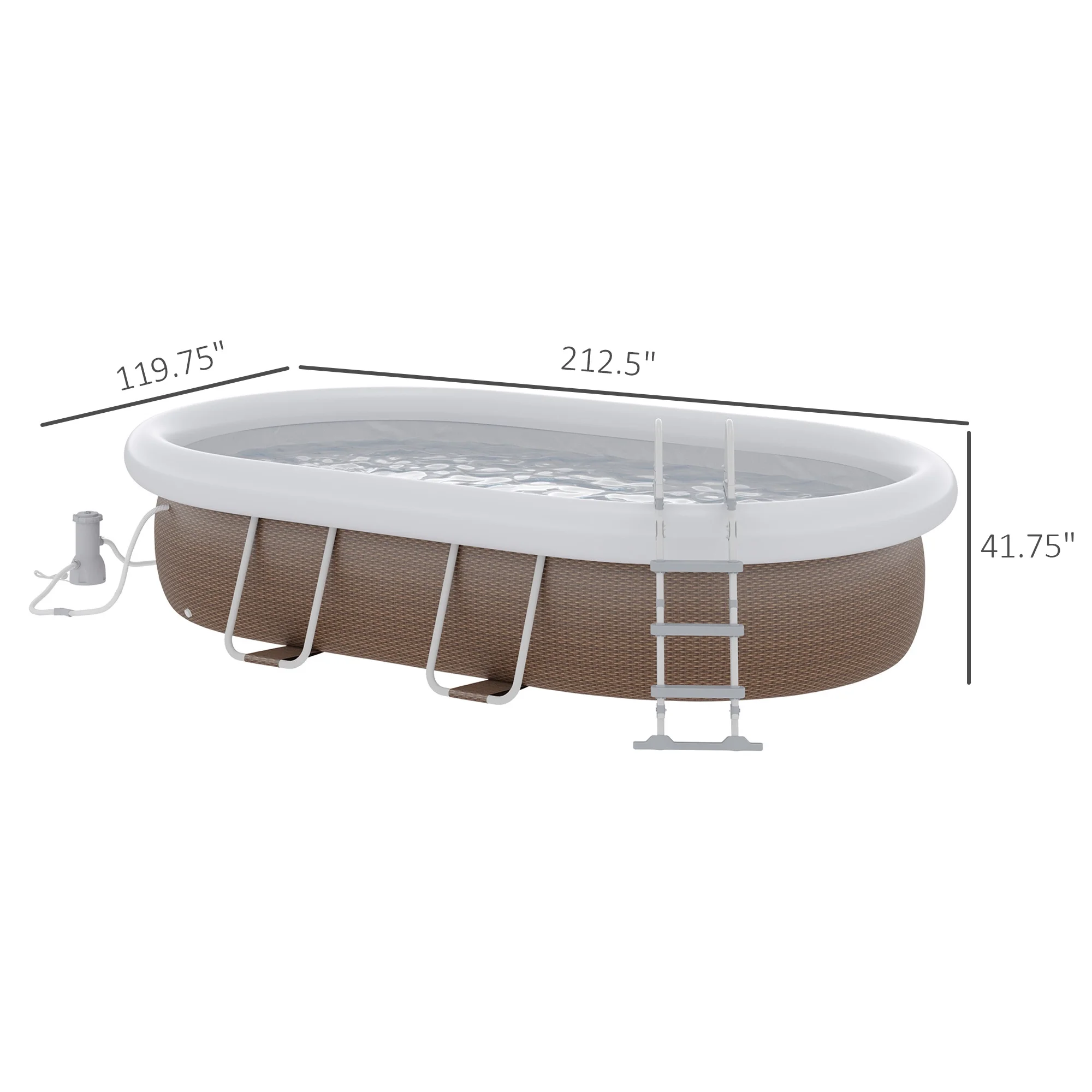 Outsunny Above Ground Swimming Pool, Semi-Inflatable Frame Pool, Brown - Image 8
