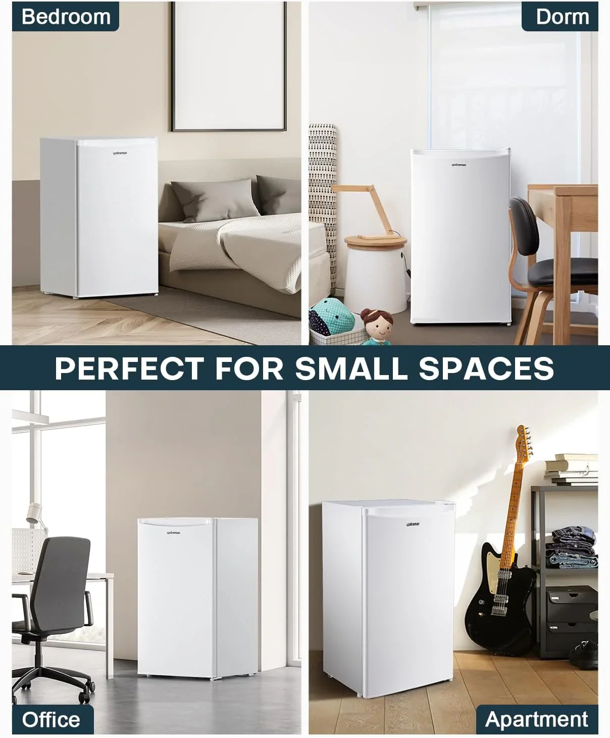 Upstreman 3.2 Cu.Ft Mini Fridge with Freezer, Single Door Mini Fridge, Dorm Fridge, Adjustable Thermostat, Mini Refrigerator for Bedroom, Office, Dorm, Black-BR321