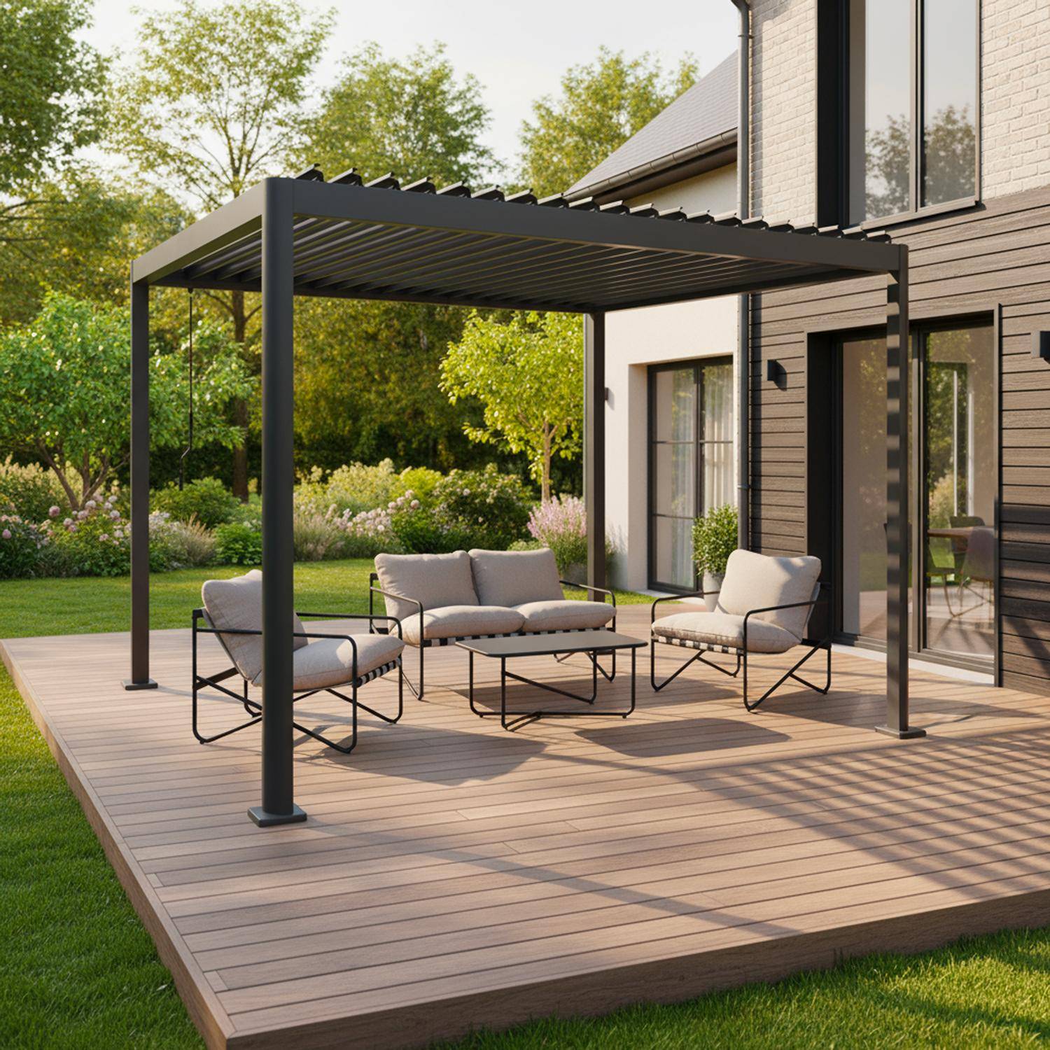 Imperial 3x3m - Pérgola bioclimática 3x3m de aluminio y acero con lamas orientables y pies redondeados