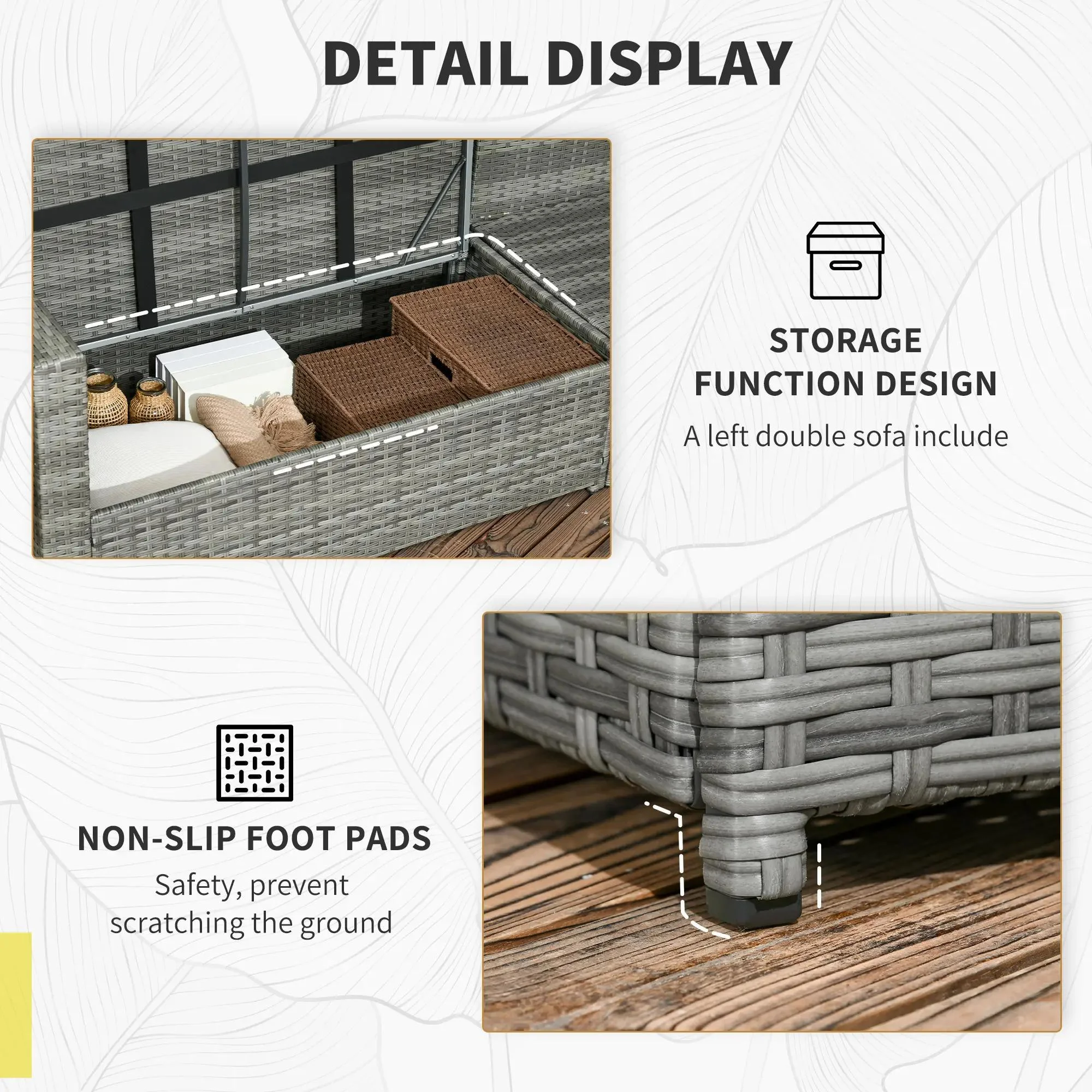 Resenkos Wicker Outdoor Patio Furniture Set, L-Shaped 7 Pieces Outdoor Dining Sectional Sofa, Gray - Image 17