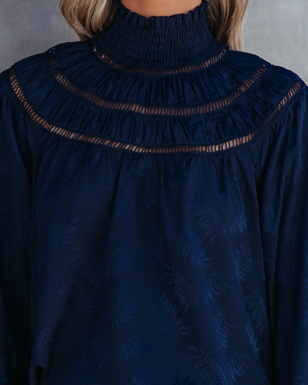 Rococo Mock Neck Top - Navy - SALE - Se7enfashion
