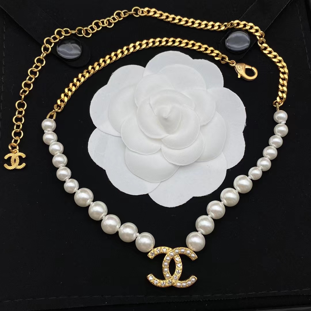 Chanel Half Pearl Half Chain Double C Pendant Necklace - Original Replica Club