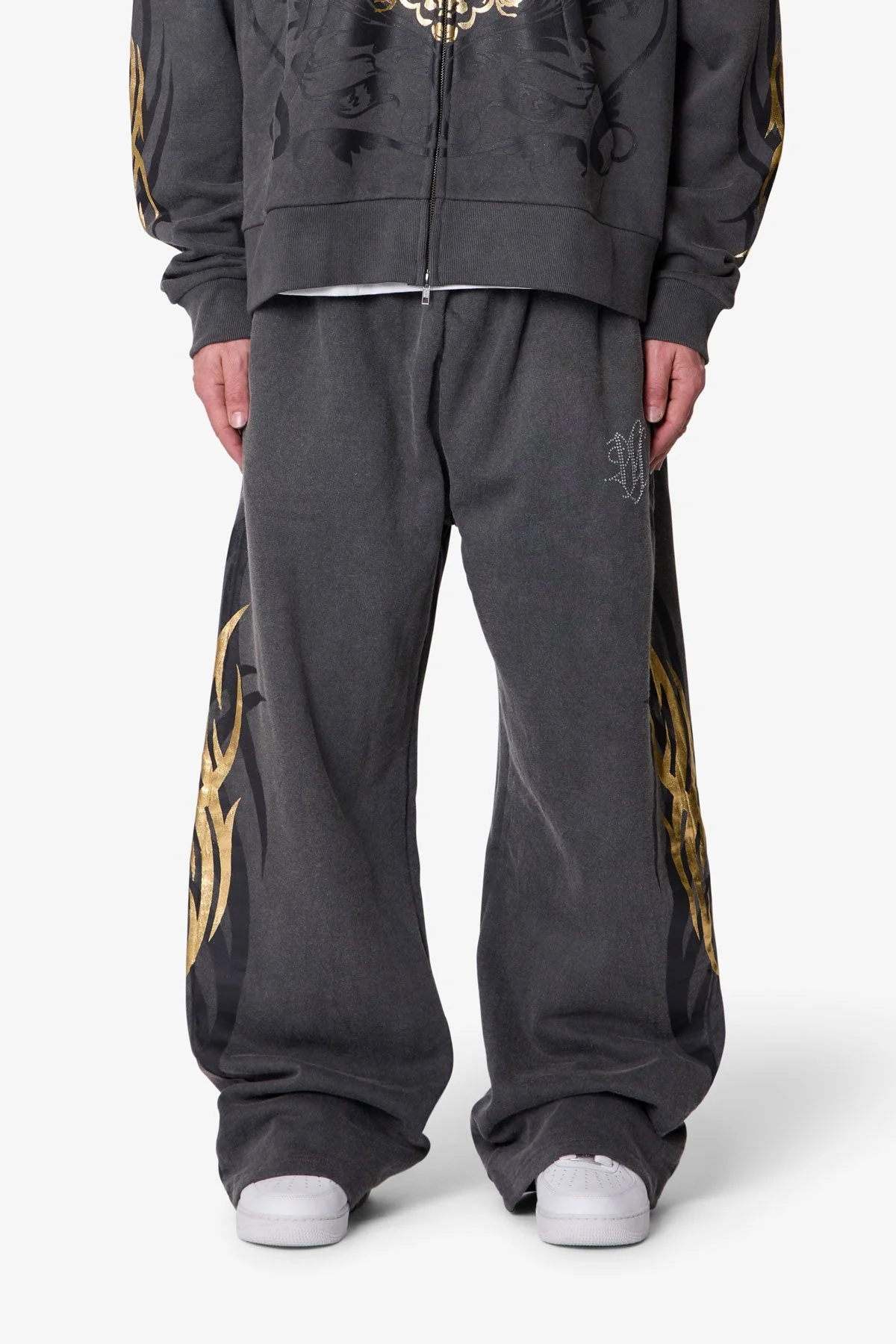 Gold Foil Tribal Sweatpants - Washed Black