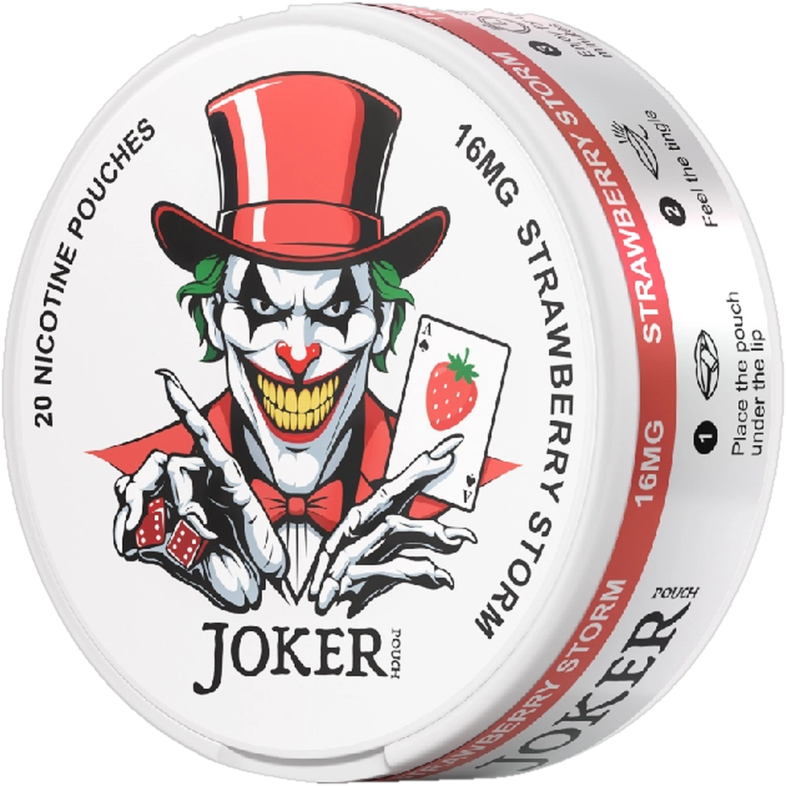 Joker Strawberry Storm 16mg nicotine pouches (side)